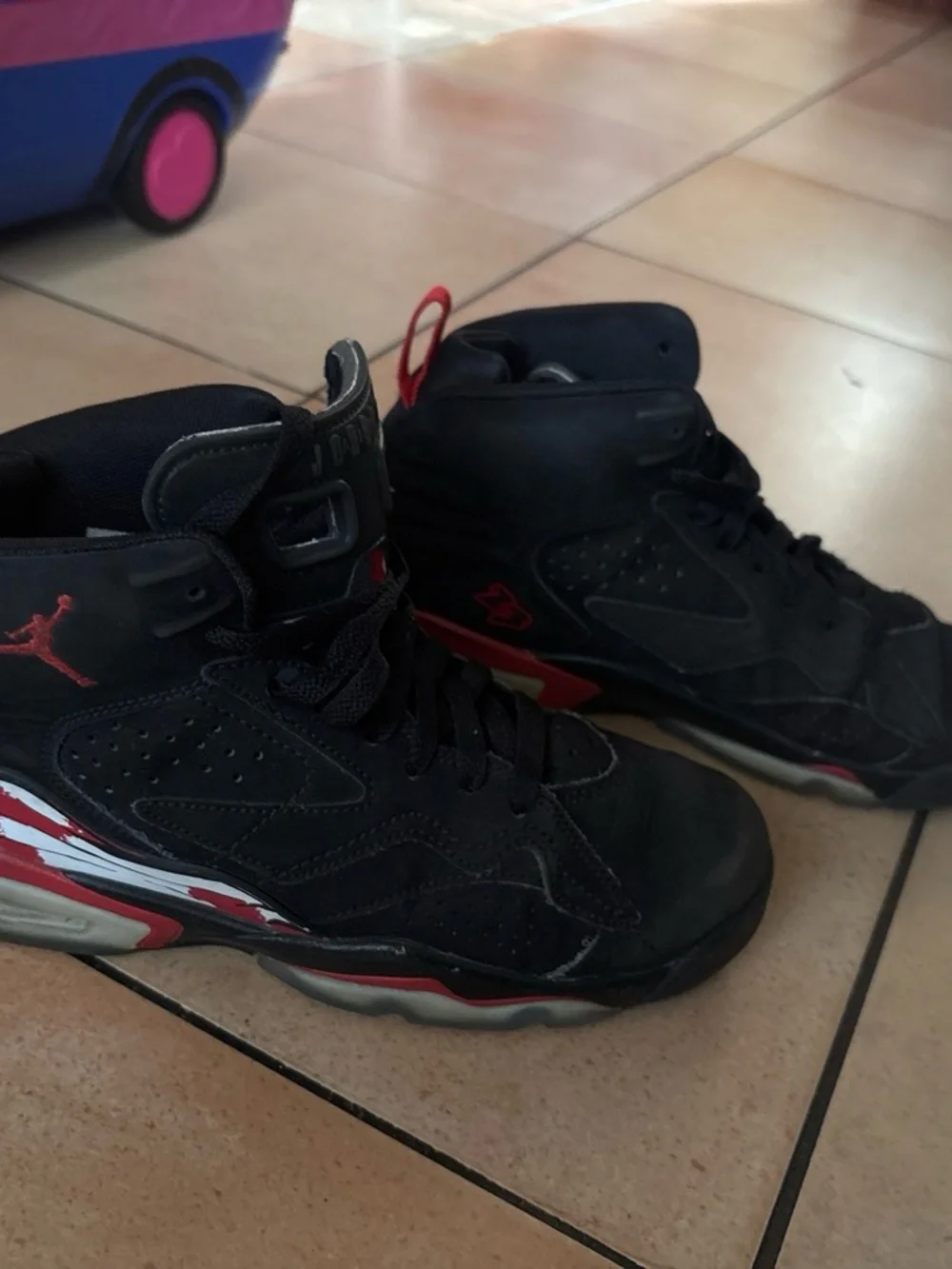 Jordan Kids Black and Red High-Top Sneakers